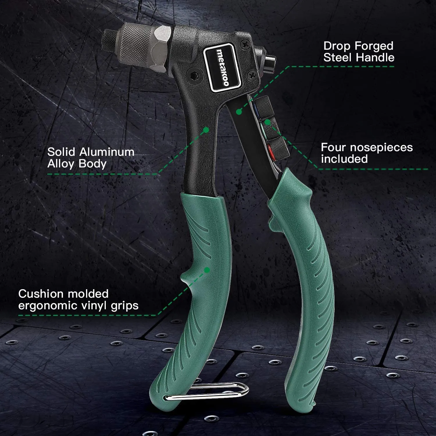 Autlead One-Hand Rivet Gun Kit with 4 Interchangeable Heads & 40-Piece Rivets