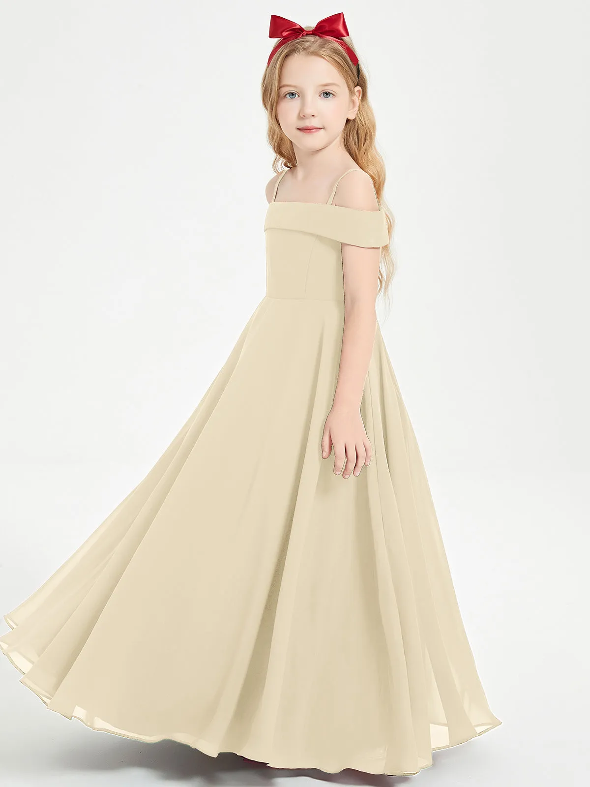 Chic Junior Bridesmaid Dresses Off the Shoulder Champagne