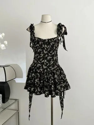 Girlary Summer Fairy Core Mini Dress Women Sexy Gyaru French Vintage 2000s Aesthetic Frocks Party Evening Mori Girl One-Piece Ruffles