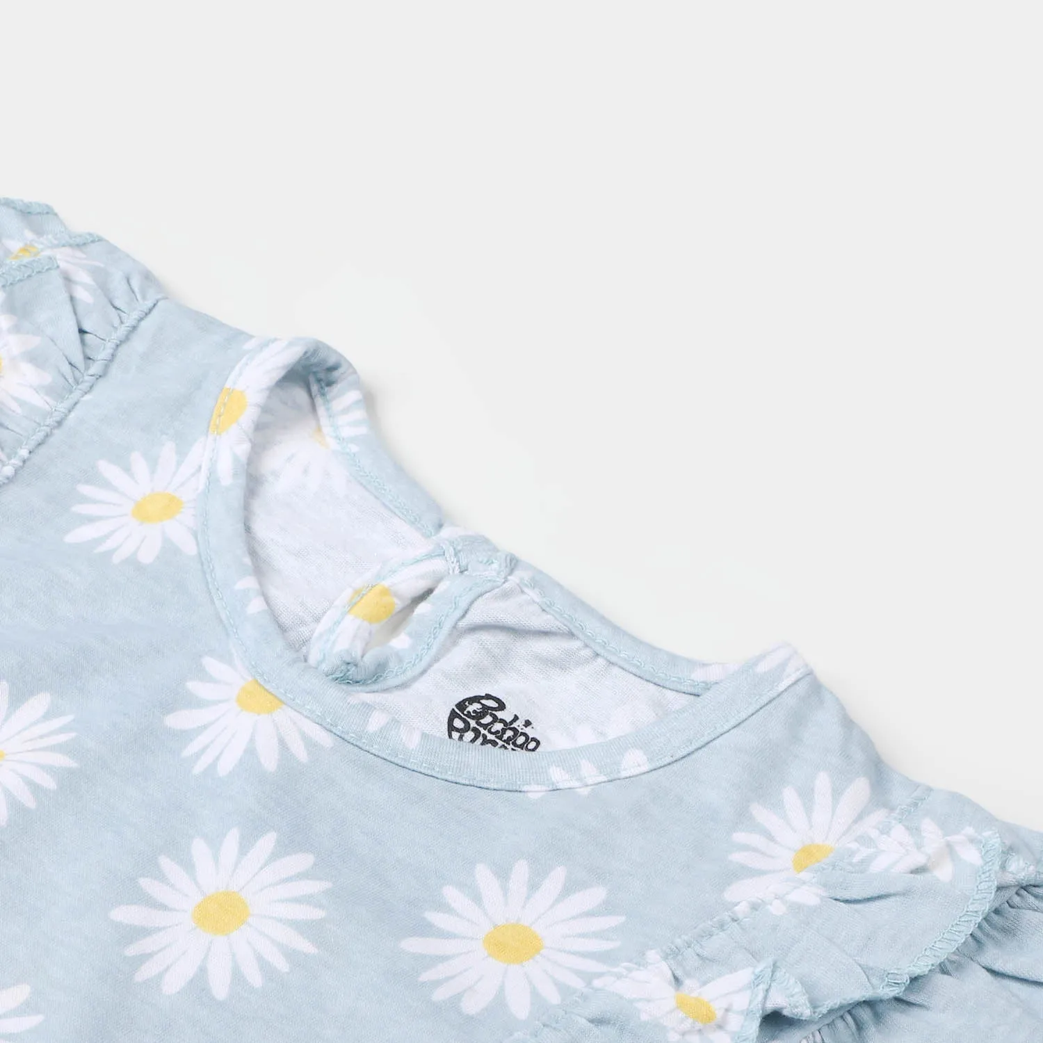 Girls Knitted Frock Flowers -Light Blue