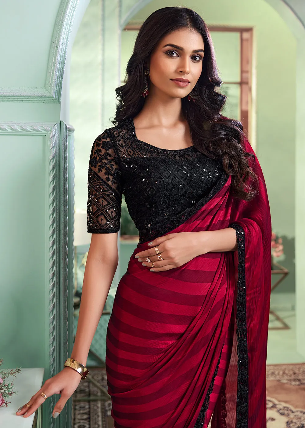 Lovely Red Art Silk Embroidered Wedding Party Wear Saree