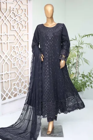 Shazlin By Bin Saeed Stitched 3 Piece Emb Chiffon Frocks Collection'2024-OWSC-990-Navy Blue